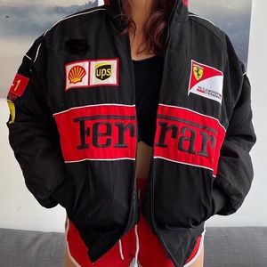 Kurtki damskie wydrukowane swobodne zamek błyskawiczne z długim rękawem płaszcz wyścigowy zimowe ubrania vintage Colorblock Bomber Varsity 230203