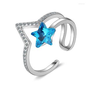 Обручальные кольца Hainon Fashion Sky Blue Cubic Циркония украшения серебряный цвет звезда Кольцо прекрасно простой простой размер для женщин Элегантный подарок