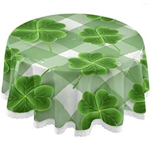 Table Cloth Irish Luck St. Patrick's Day Round Tablecloth Plaid Shamrock Clover Water Resistant Spill Proof Washable Polyester