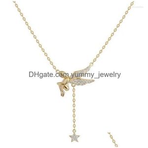 Colares pendentes de temperamento simples elfo anjo anjo estrela colar colar de ouro cor de clav￭cula elegante j￳ias femininas Drop D Dhukr