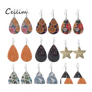 Charm Pu Leather Water Drop Earrings For Women Simple Leaf Sunflower Dangle Earring Girls Jewelry Accessory Delivery Otnfy