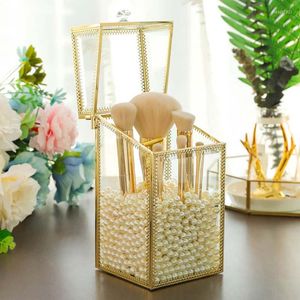 Storage Boxes HUNYOO Cosmetic Brush Holder Transparent Acrylic Organizer With Dustproof Cover High Qulity Makeup Box