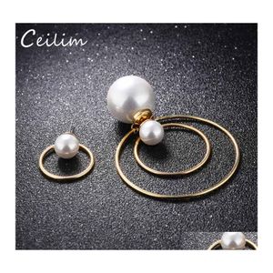 Hoop Huggie Minimalist Pearl Big Circle Ear Ring For Women Copper Asymmetry Earring Female Dointy ￶rh￤ngen Bijoux Brincos smycken Otuxa