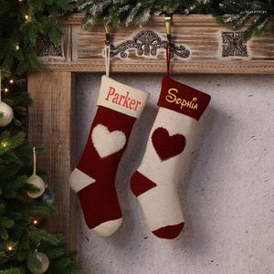 Juldekorationer Personligt namn Stocking Red and White Heart Customized Holiday Strumps Brodery Family