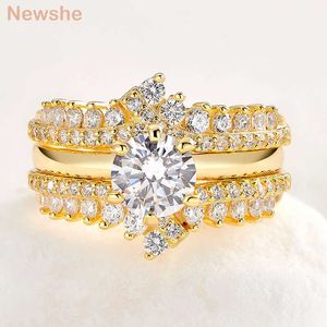 Pierścień Solitaire Newshe Yellow/Rose Gold 925 Srebrny zestaw zaręczynowy dla kobiet Enhancer Wedding Bejdia cyrkonu Y2302