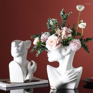 Vase Nordic Ceramic Vase Bust Bust Head Body Model shaped Flower Pots女性フェイスアートクラフトホームオフィスクリエイティブ装飾彫刻ギフト