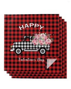 Storeczka walentynkowa Czerwona Plaid Truck Kwiaty 4/6/8pcs Kitchen 50x50 cm serwetki serwujące naczynia domowe produkty tekstylne