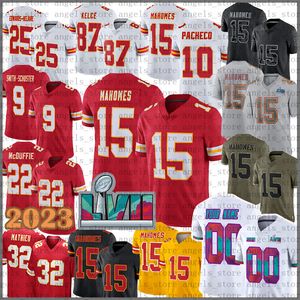15 Patrick Mahomes Football Jersey Isiah Pacheco Travis Kelce JuJu Smith-Schuster L'Jarius Sneed Kansases City Nick Bolton Chiefes Chris Jones Clyde Edwards-Helaire