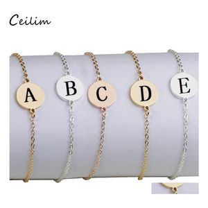 Link Chain Fashion Stainless Steel 26 Letters Name Bracelet For Women Men Handmade Personalized Dainty Charm Accessories Jewelry Dr Otvmp