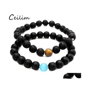 Beaded Strands Fashion Lava Mens Bracelet Semiprecious Natural Stones Onyx Hematite Beads Handmade Health Stretchy Jewelry Fit Holi Otv2D