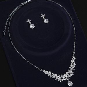 Luksusowa biżuteria kwiatowa na wesele CZ Crystal Naszyjnik i kolczyki dla kobiet nowożeńcze kolczyki na stadninach