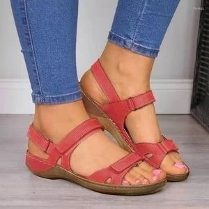 Sandalet Kadınlar Vintage Dikiş Platformu Sıradan Ayakkabı Deri Dikiş Retro Düz Renkli Hookloop Bayanlar