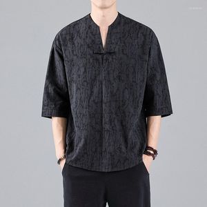 Ethnic Clothing Summer Men'S Chinese Style Retro Jacquard Button Shirt Tang Suit Half Sleeved T-Shirt Tunic Plus Size Clothes 31843