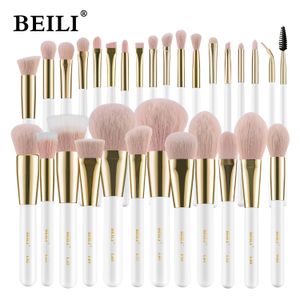 Makeup Tools Beili White Gold Makeup Borstes Professional Foundation Eyeshadow Powder Borstes Högkvalitativ rosa syntetiska sminkuppsättning 230203