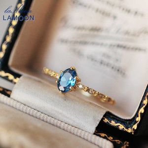 Solitaire Ring LAMOON Natural Topaz s For Women Gemstone Blue 925 Sterling Silver K Gold Plated Wedding Engagement RI178 Y2302