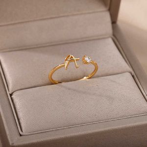 Anello solitario Piccola lettera iniziale s per le donne Dito in acciaio inossidabile regolabile A-Z Boho estetica gioielli bijoux femme Y2302