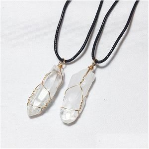 Pendant Necklaces Natural Stone Wire Winding Necklace Irregar Rock White Crystal Quartz For Women Jewelry Gift Drop Delivery Dhgarden Dhmmw
