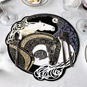 Table Mats Luxury -proof Thermal Insulation Pad Large Round Dining Oil-proof Printed Coffee PU Leather Bowl
