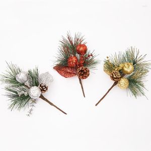 Juldekorationer konstgjorda PVC små tallstammar plockar träd med pinecones bär för blommor kransar heminredning