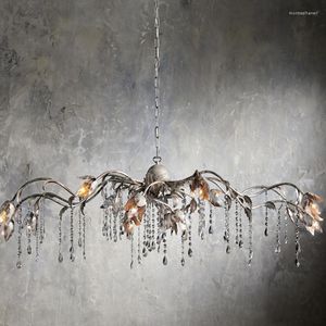 Lâmpadas pendentes Country American Country Iron Light Light Luxurier Chandelier European Branch Creative Bedroom Arte Restaurante Crystal Lamp Lâmpada