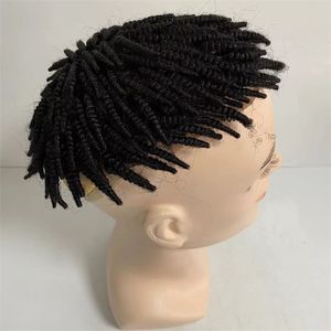 Brazylijskie dziewicze Human Hair Wymiana nr 1b Warkocze Afro Heliciform Curl 8x10 Pełna szwajcarska koronkowa toupee dla czarnych mężczyzn