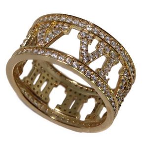 Wedding Rings Gold Color Micro Pave Cubic Zirconia Roman Numerals Design Finger For Women Men Wide Cz Band Couple JewelryWeddingWedding
