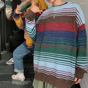 Men's Sweaters 2023 Winter Stripe Printing Coats In Warm Cashmere Pullover Casual Woolen Sweater Round Neck 3 Color Knitting Size M-XL