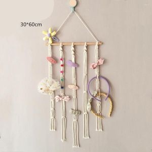 Storage Bags Hair Bow Holder Hanging Clips Hanger Headband Organizer Boho Wall Decor For Baby Girls Room Ivory