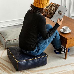 Pillow Woven Pattern PVC Footstool Cover Faux Leather Moroccan Pouf Hippie Floor Mat Bay Window Tatami Unstuffed
