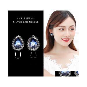 Stud Fashion Jewelry S925 Sier Needle Earrings Blue Diamond Rhinstone Water Droplets Drop Delivery Dhqi0
