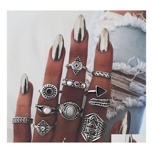 Bandringar bohemiska modesmycken forntida sier guld knuckle ring set pil ih￥lig ut stapling midi 10 st/set drop leverans dhgfr