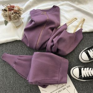 Women's Two Piece Pants Fashion 3 Set Women Sexy Chain Vest Long Sleeve Zipper Cardigan Elastic Waist Tracksuit Knitted Suit 230203