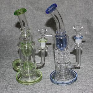 Hookahs Perc Glass Bong Rig Rig Recycler Olejki szklane bąbelki Rury wodne 14 mm Bongs z mocną miską