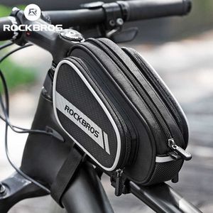 Packtaschen ROCKBROS Oberrohr Reflektierender Streifen Skalierbare MTB-Fahrradsattel-Fronttasche mit großer Kapazität 1,8 l Fahrradzubehör 0201