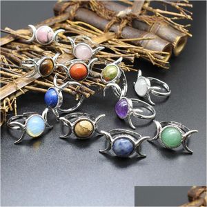 Солисью кольцо луна Богиня Роуз Кварц Каменные кольца Gem Fashion Turquoise Howlites Pinger For Women Jewelry Part