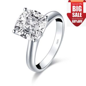 Solitaire Ring LESF Fashion 3.0 CT Cushion Cut 925 Sterling Silver Engagement Shiny SONA Stone Wedding s Y2302