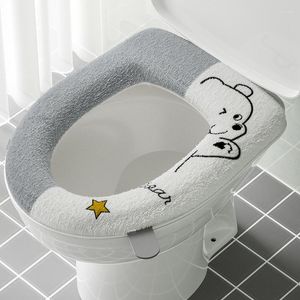 Toilettensitzbezüge Cartoon niedlicher Bezug mit Griff Plüsch Reißverschluss Winter weiche warme Kissenmatten waschbare WC-Pads Home Badezimmer