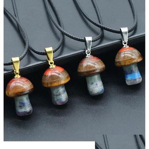 Hänghalsbågar Rainbow Natural Stone Carving Mushroom Shape Reiki Healing 7Chakra Crystal Necklace For Women Jewelry Drop Dhgarden DHW6D