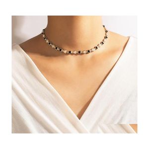 Beaded halsband mode smycken svart vit faux p￤rla s￶t hj￤rthalsband k￤rlek p￤rlor chocker droppleverans h￤ngen dhnvw