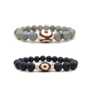 Strand Lii Ji 3 Eye's DZI Agates Beads Labradorite 10mm Or Matte Striped Bracelet For Men Women Beaded Strands