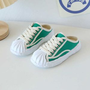 Slipper 2022 Children's Casual Breathable Canvas Shoes for Boys Simple Japanese Lace Up Round Toe Non-Slip Kids Fashion Girls Slippers 0203