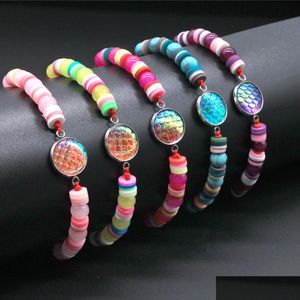 Beaded 5Pcs Handmade Round Mermaid Stone Strand Bracelets Red Rope Gemstone Adjustable Bangle For Women Jewelry Love Wish Drop Delive Dh7Oe