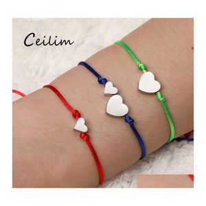 Charm Bracelets Bohemian Double Heart Couples For Women Men 6 Color Wax Rope Stainless Steel Love Pendant Bracelet With Friendship W Otsm4