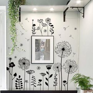 Wall Stickers 62cm Black Dandelion For Bedroom Living Room Hallway Decor Self-adhesive Baseboard Sticker Home DecorWall