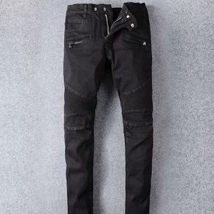 Kot pantolon fransa moda pierre düz erkek bisikletçisi deliği streç denim sıradan jean erkek sıska pantolon elastik