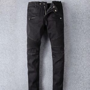 Jeans nödställda Frankrike Fashion Pierre raka mäns cyklisthål stretch denim casual jean män mager byxor elasticit