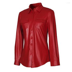 Women's Blouses Nightclub Womens Sexy Shirt PU Leather Long Sleeve Blouse Lady Fashion Striped Casual Top Elegant Business Shirts