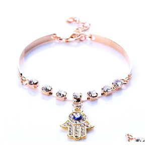 Charm Bracelets Bangles For Women Palm Bracelet Style Gold Rhinestone Evil Eye Hamsa Hand Jewelry Bangle Drop Delivery Dh3X1