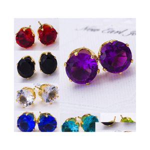 Stud Earrings Wholesale Fashion Round Favorite Design 18 K Gold Plated Studded Candy Crystals Cz Diamond Earring For Women Luckyhat Dhqlf