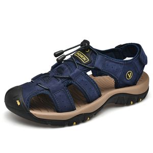 Klassiska män S Summer Slippers bekväma män äkta läder sandaler stor storlek mjuka utomhus casual skor män sandal caual sko